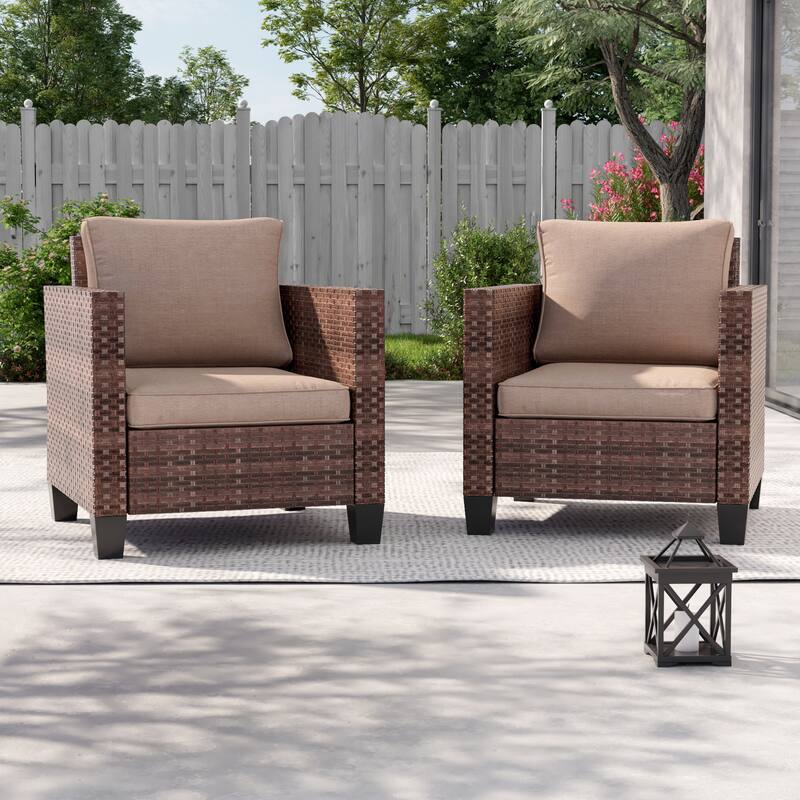 BONOSUKI 2Pcs Patio Single Sofa Set Brown Rattan Outdoor Furniture Set - Beige