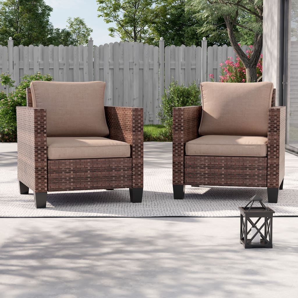 BONOSUKI 2Pcs Patio Single Sofa Set Brown Rattan Outdoor Furniture Set