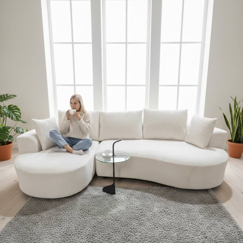 111.55" L-Shaped Corduroy Sectional Sofa, No Assembly Required