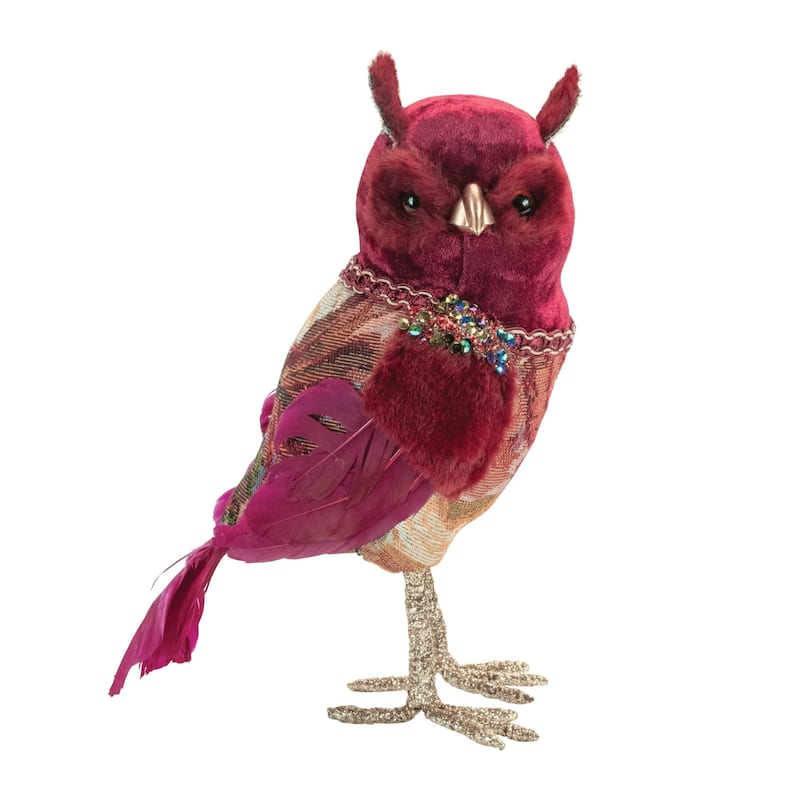 Tapestry Owl Christmas Figurines - 10" - Set of 4