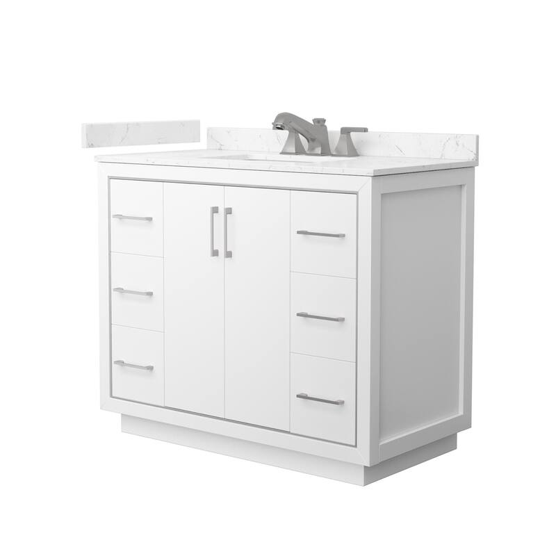 Wyndham Collection WCF1111-42S-VCA-US3MXX Icon 42" Free Standing - White / Carrara Cultured Marble Top / Brushed