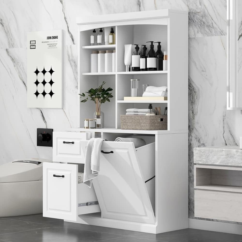 70.9'' Tall Free Standing Organizer, Tilt-Out Hamper Drawers Shelves