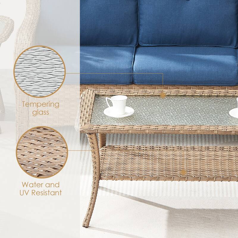 Outdoor Wicker Coffee Table with Glass Top