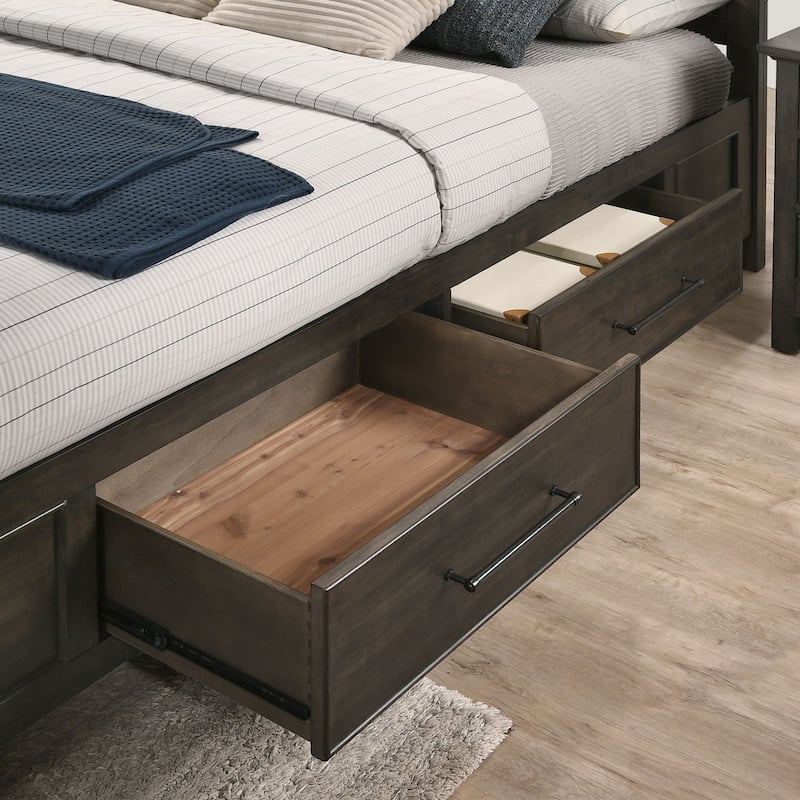 Hawthorne Solid Wood Panel Bed with Storage, Brushed Charcoal, King