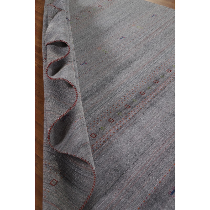 Hand Knotted Oriental 100% Wool Carpet Tribal Animal Pictorial Greys & Charcoal Gabbeh Area Rug - 9' 6'' X 7' 11''