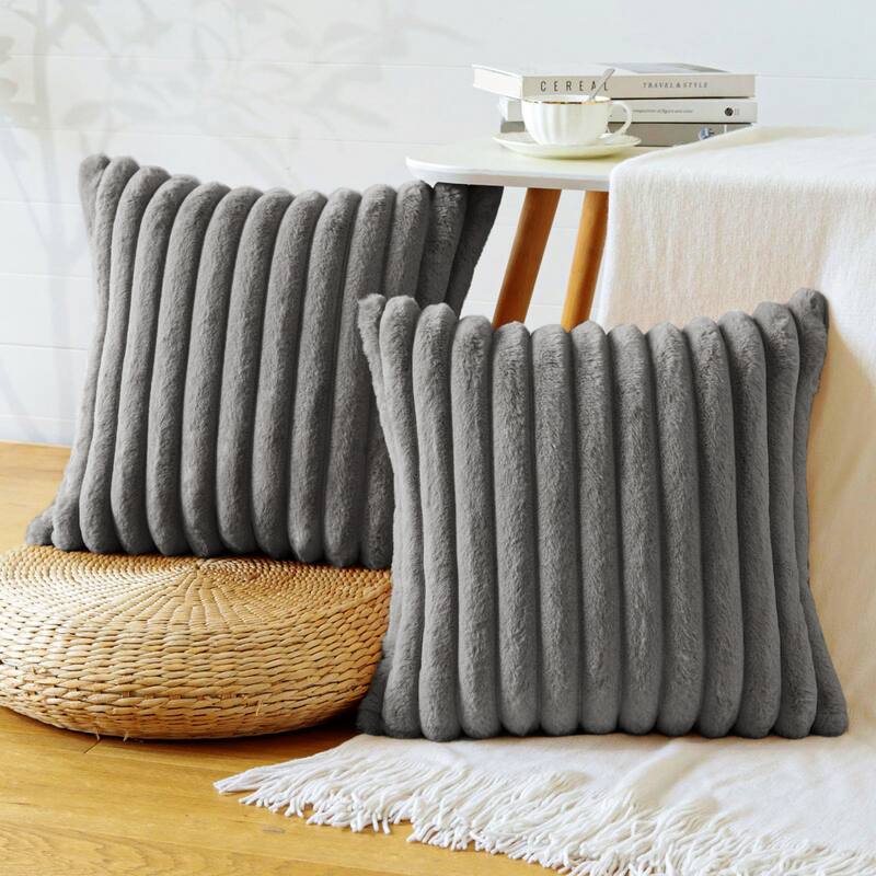 Faux Fur Decorative Throw Pillows for Couch & Bed (Set of 2)