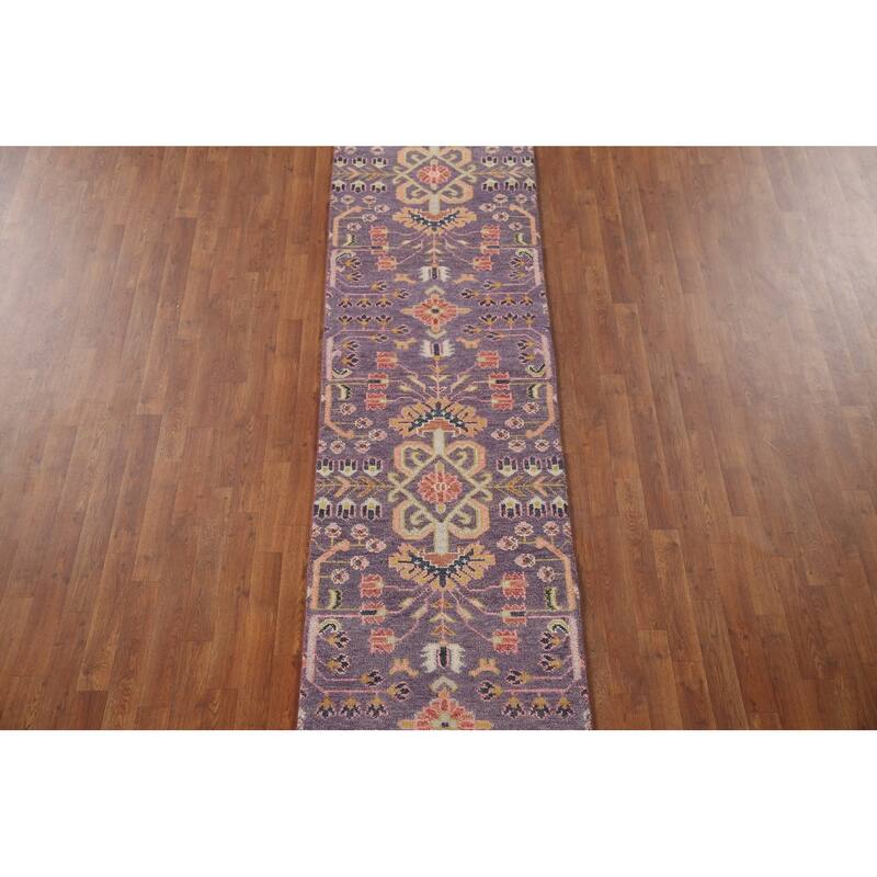 All-Over Purple Kazak Indian Runner Rug Handmade Wool Carpet - 2'6"x 15'10"