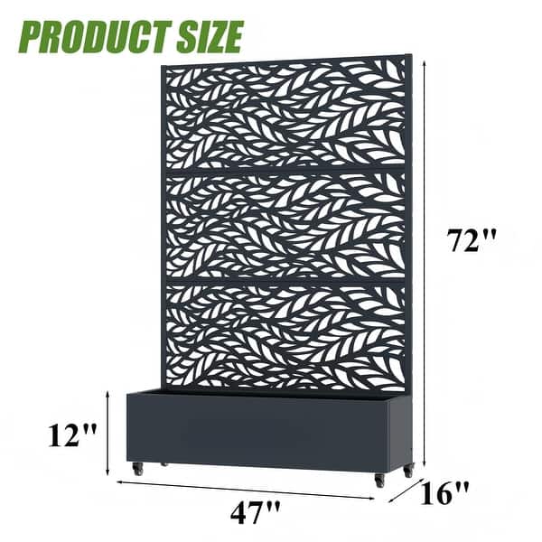 dimension image slide 5 of 18, 72 in Metal Movable Planter Box with Trellis Privacy Screen Lockable Wheels