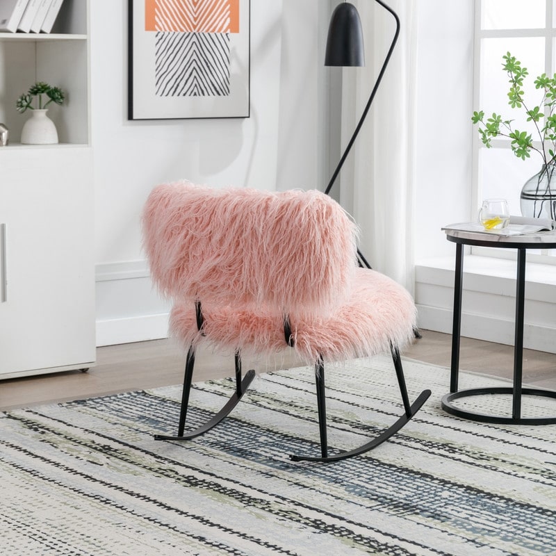 Faux Fur Plush Rocking Chair Baby Nursing Chair with Metal Rocker Fluffy Upholstered Accent Chair Comfy Chair for Living Room Bed Bath Beyond 38212107