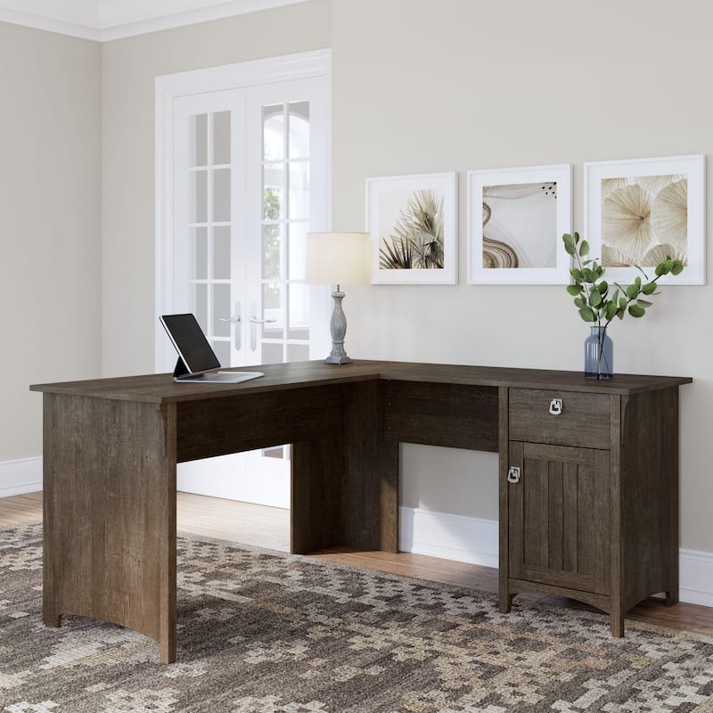 Bush Furniture Salinas 60W L Shaped Desk with Drawers and Storage - Ash Brown