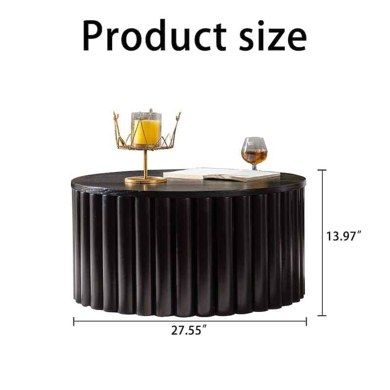 27.6'' Round Wooden Lift-Top Coffee Table with Hidden Storage, Handcrafted Relief Pedestal Tea Table for Living Room