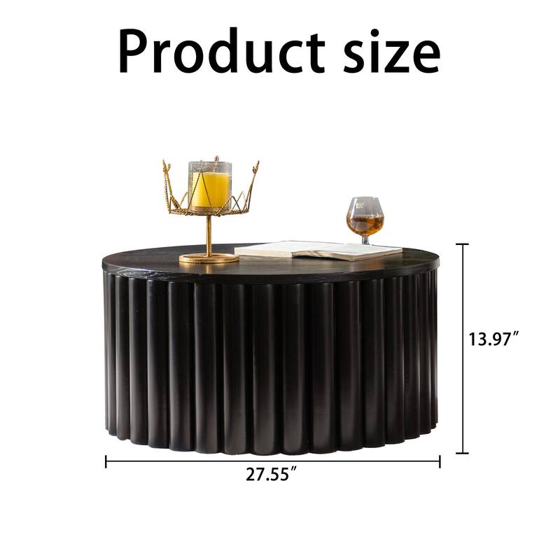 Round Coffee Table With Lift Handcrafted Relief Sturdy Pedestal Wooden Tea Table for Living Room no need to Assemble