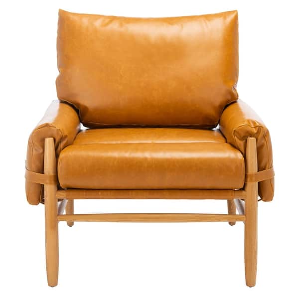 slide 4 of 3, SAFAVIEH Oslo Caramel/Natural Mid Century Arm Chair - 35" W x 32" D x 38" H Caramel/Natural