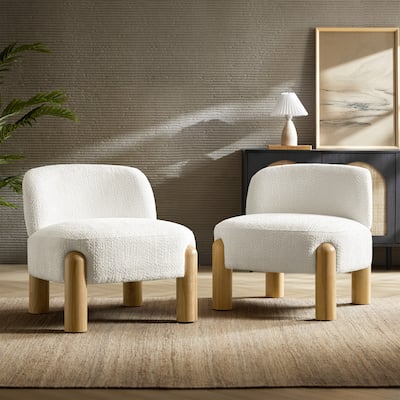 Susie Modern Curved Backrest Armchair with Solid Wood Legs and Adjustable Foot Pads Set of 2 by HULALA HOME