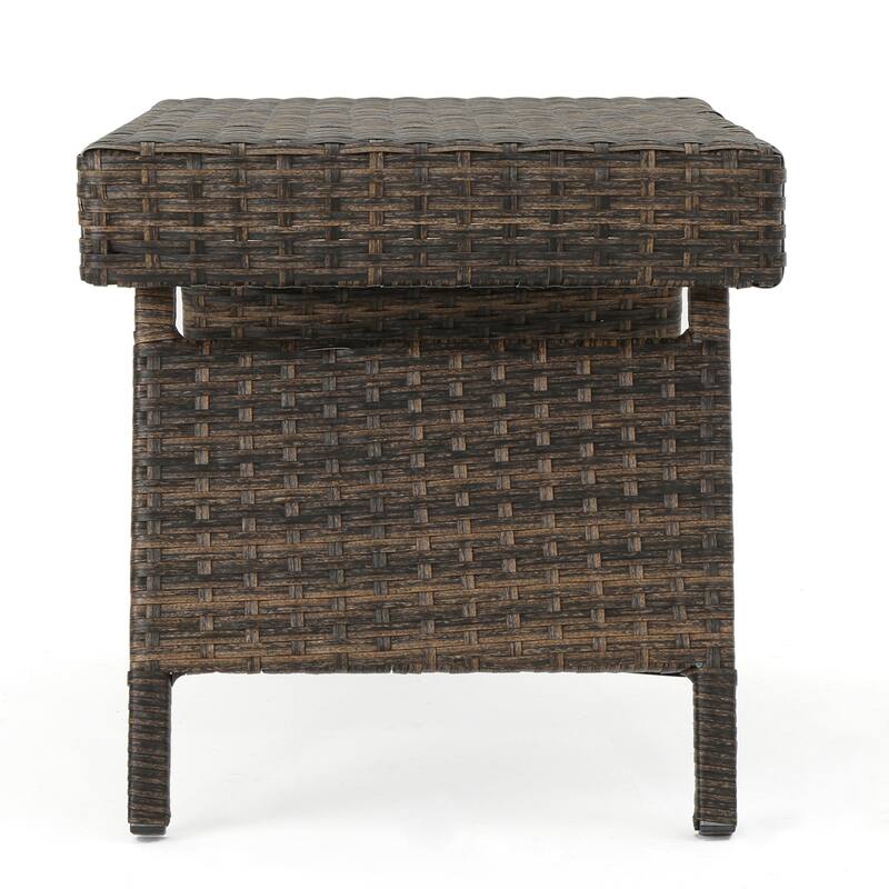 Roomfitters Salem Outdoor Faux Wicker Rattan Snack Table, Aluminum Frame Patio Accent Table, Mocha