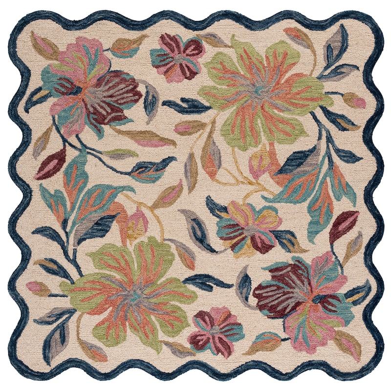 SAFAVIEH Handmade Jardin Floral Wool Rug - 6' Square - Ivory/Blue