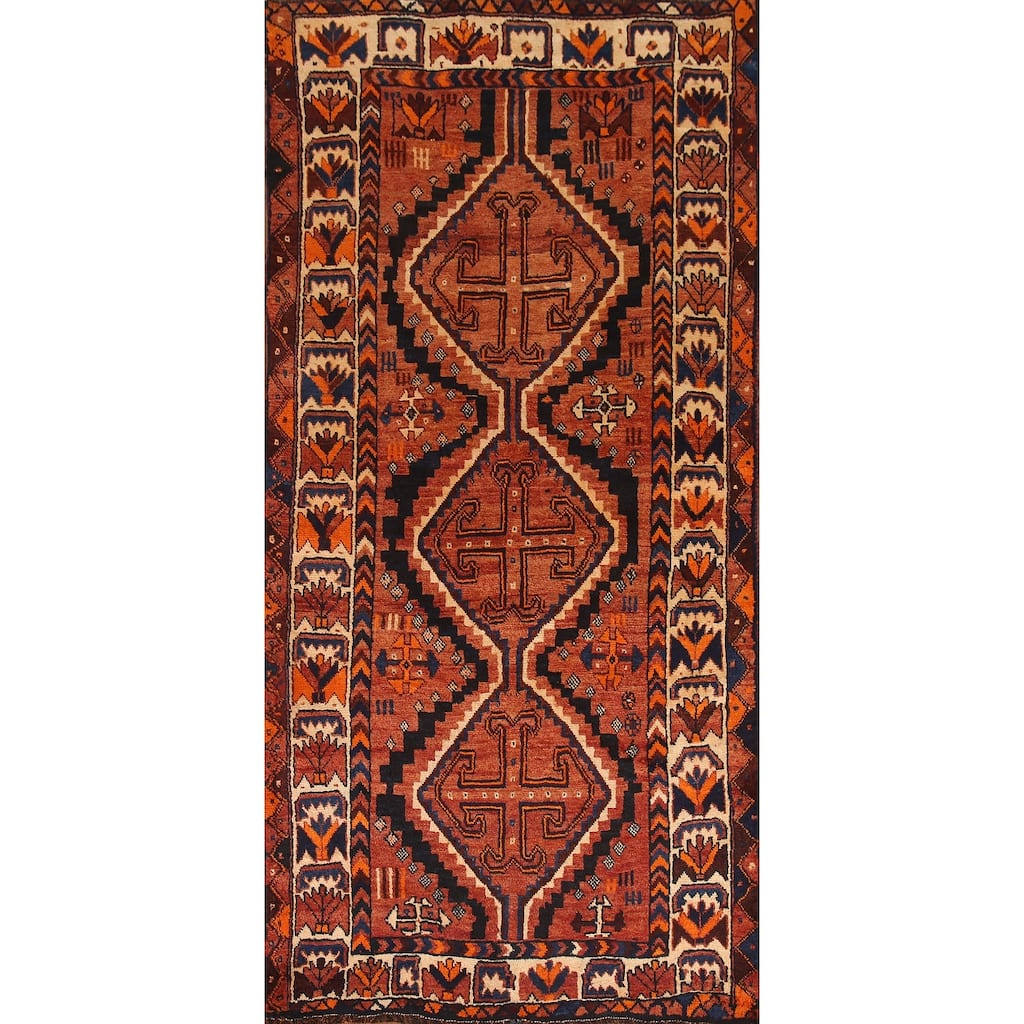 Hand Knotted Oriental 100% Wool Carpet Traditional Tribal Oranges & Rust Lori Area Rug - 8' 2'' X 4' 3''