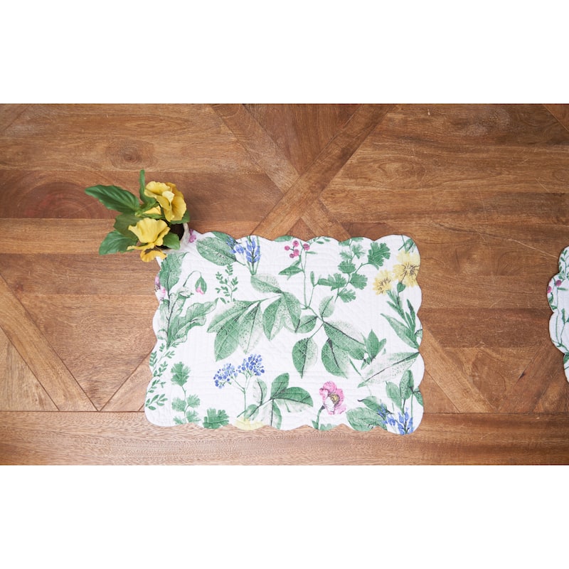 Marcy Blooms Scalloped Placemats Set of 6 Floral Design All, 13" x 19"
