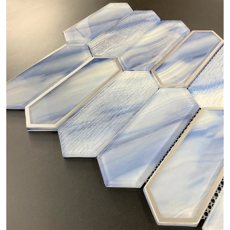 6 X 2 Long Hexagon Glass Wall Mosaic Tiles