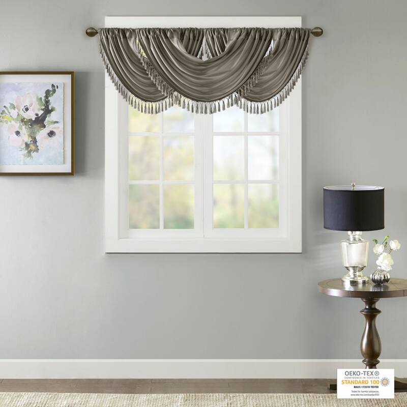 Madison Park Juline Faux Silk Waterfall Embellished Valance - 38 x 46"