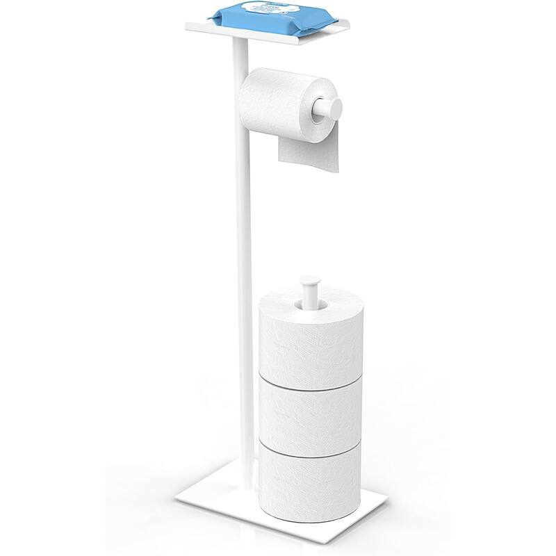White toilet paper mobile phone holder, freestanding paper towel roll storage rack, home furnishings - White