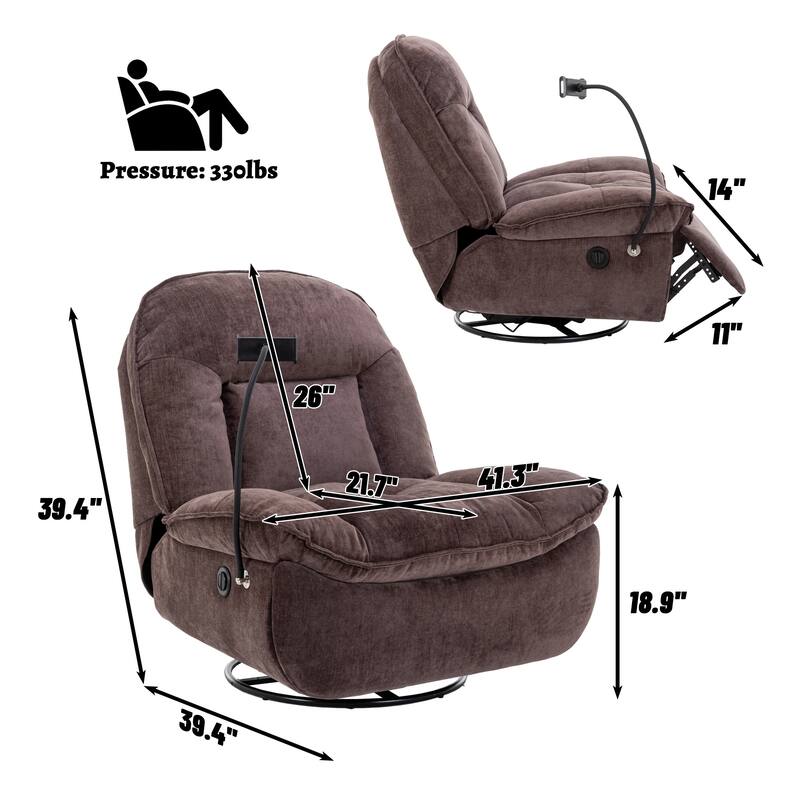 Clihome Adjustable Swivel Chenille Recliner with Phone Holder