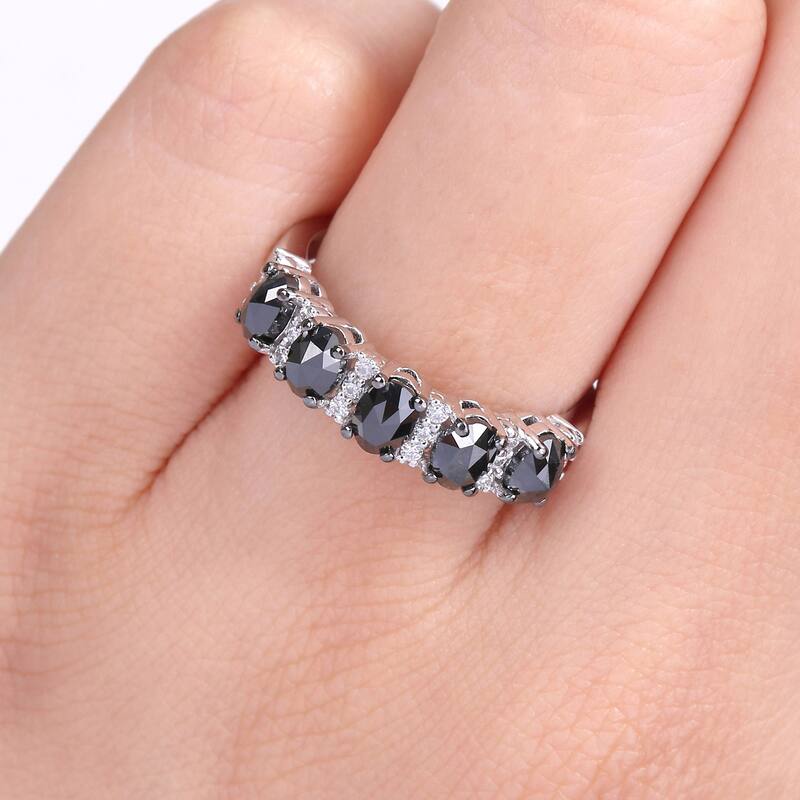 Miadora 10k White Gold 1 1/4ct TDW Oval Black Diamond & Created Moissanite Anniversary Band Ring