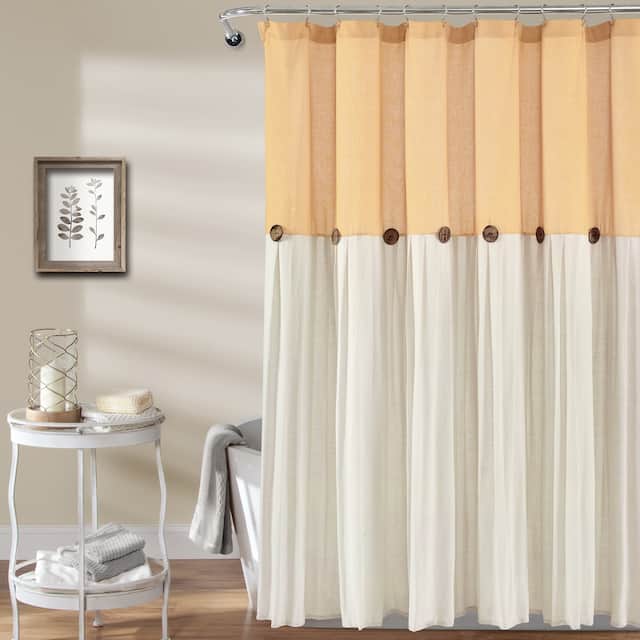 Lush Decor Two-tone Linen Button Shower Curtain