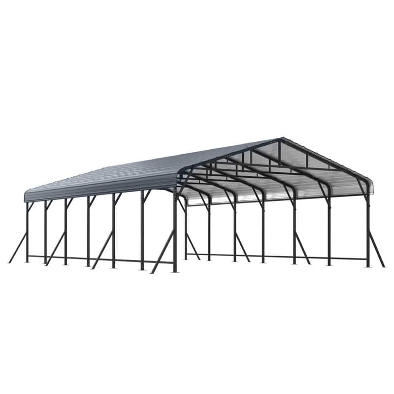 Erommy Outdoor Carport with Galvanized Steel Roof, Heavy-Duty All-Weather Shelter for Cars, Boats and Equipment