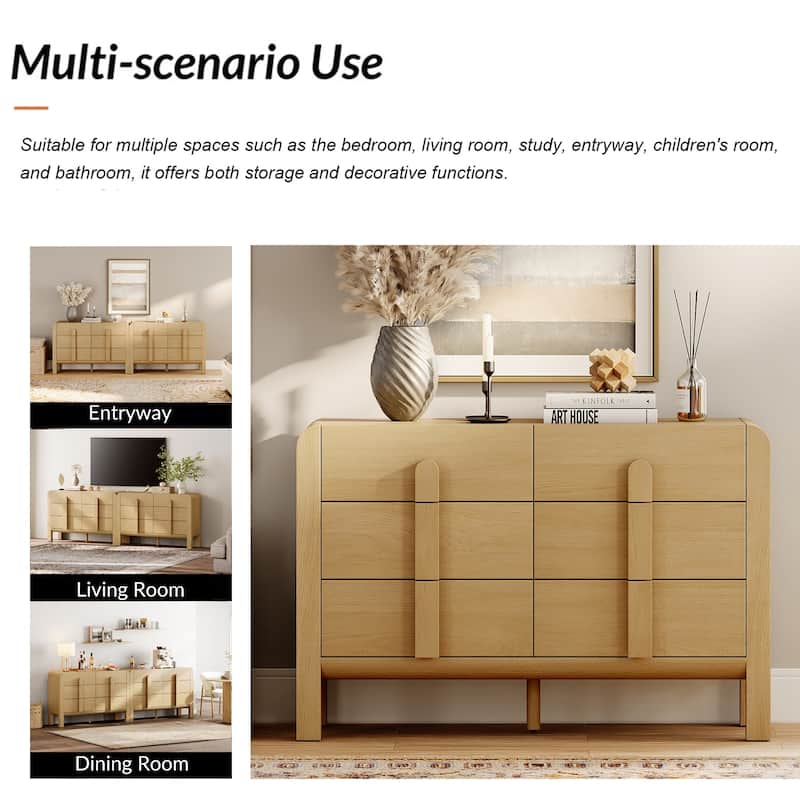 WAMPAT Mid Century 6 Drawer Dresser Set Of 2, 47.2" Modern Chest Of Drawers With Storage, Curved Profile Wood Double Dresser