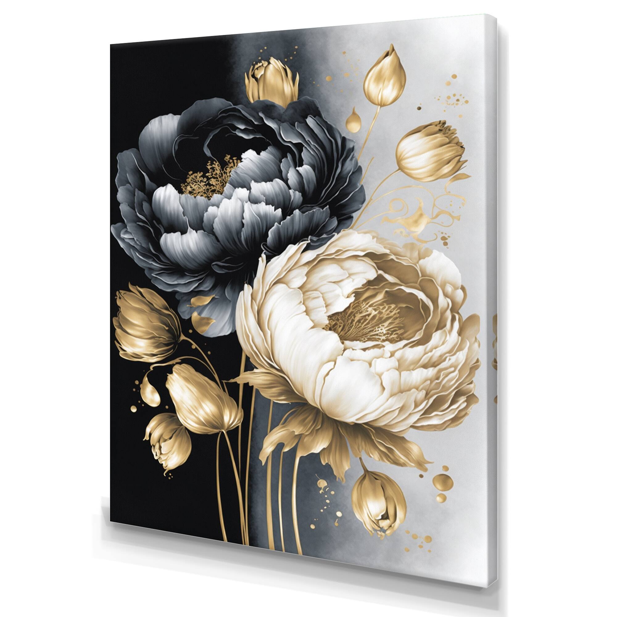 Designart 'Black And White Watercolor Roses IV' Floral & Botanical ...