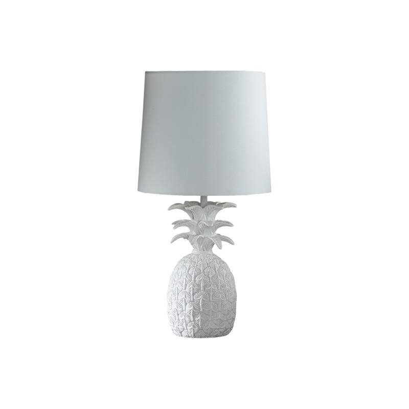 White Pineapple Resin Table Lamp with Fabric Empire Shade - 8.75” x 8.75” x 17” (D x W x H) - White