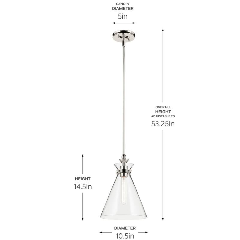 Kichler Lighting Laria 10.5 Inch 1 Light Pendant with Clear Glass in Polished Nickel