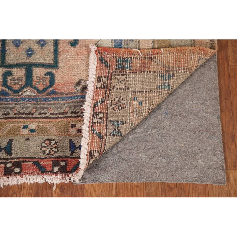 Geometric Ardebil Persian Vintage Runner Rug Hand-knotted Wool Carpet - 3'6" x 10'0"