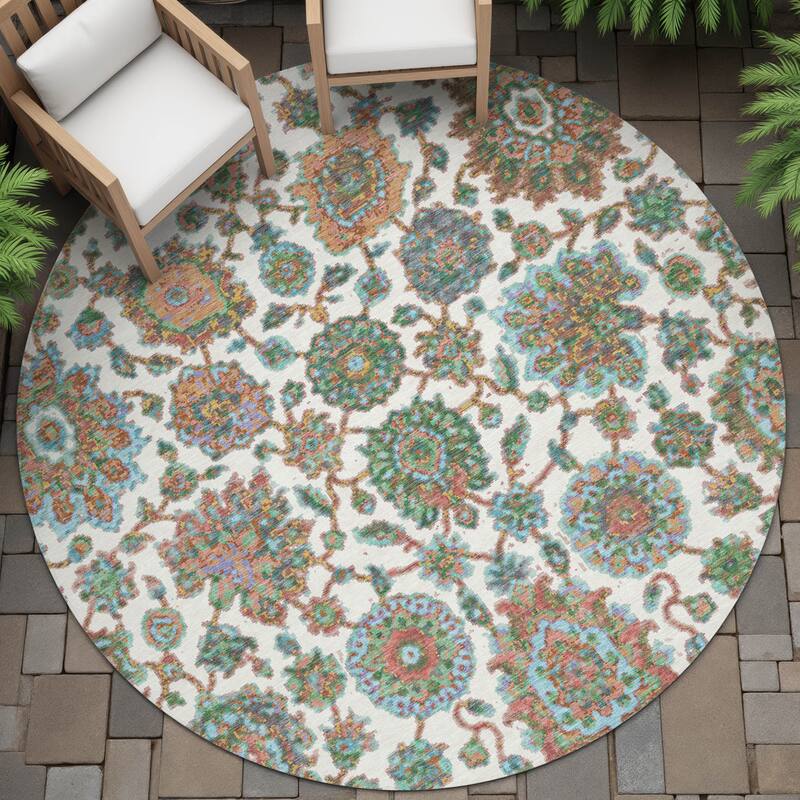Machine Washable Indoor/Outdoor Traditional Farmhouse Chantille Rug - Coral - 8' x 8'
