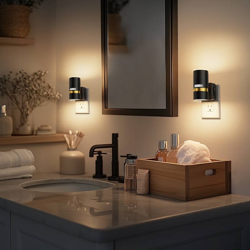 YANSUN 2-Pack Plug-in Motion Sensor Night Lights, Cylinder Design with Gold Belt
