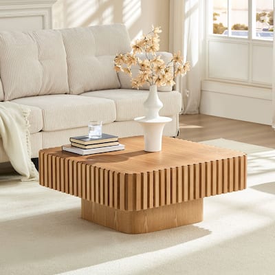Modern Handcraft Square Coffee Table with Fluted Design
