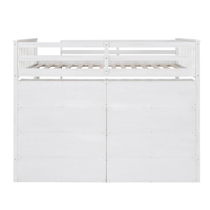 Loft Bed with All-in-One 8 Open Storage Shelf and 4 Step Ladder, Wood Loft Bed Slat Support for Kids Teens