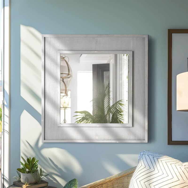 American Art Decor Sea Spray Grey Wash Framed Mirror - 24"x 24" - 24"x 24"