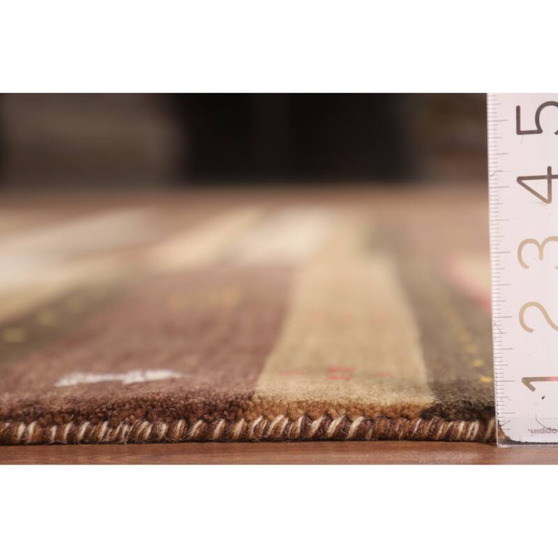 Striped Gabbeh Oriental Area Rug Hand-Knotted Brown Wool Carpet - 6'9" x 9'11"