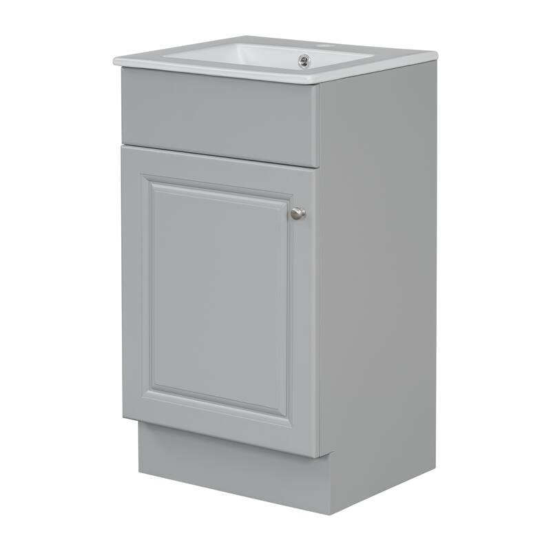 18" Bathroom Vanity w/Undermount Ceramic Sink, Free Standing Storage Vanity Cabinet with Soft Closing Door and Adjustable Shelf