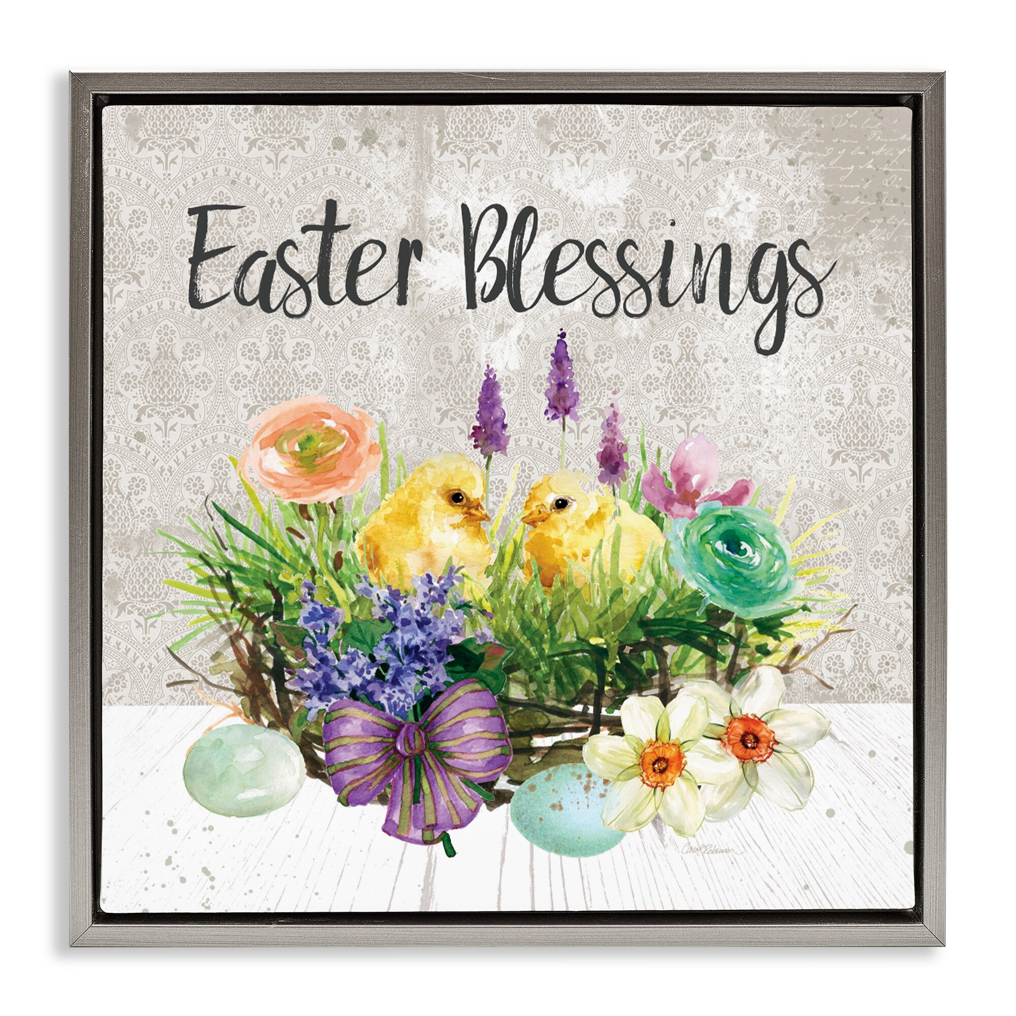 Stupell Easter Blessings Basket of Flowers Framed Floater Canvas Wall Art Design By Carol Robinson
