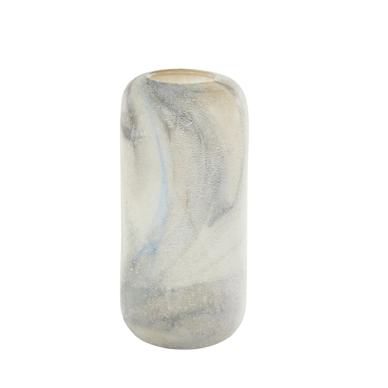 Glass Distressed Decorative Vase with Blue and Tan Texturing - Cream - Roche River Decor