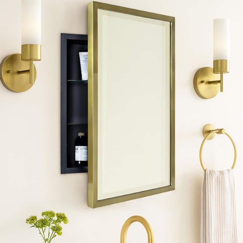 TEHOME Haddison Recessed Framed Medicine Cabinet with Mirror - 24" x 16" - Brushed Gold