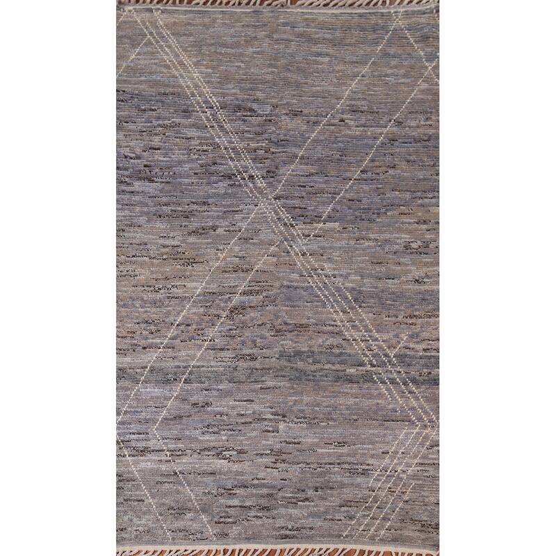 Moroccan Area Rug Handmade Multi-Color Striped Wool Carpet - 5'7"x 9'5"