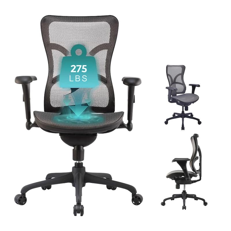 Cubiclesdotcom Engage Curved Mesh Ergonomic Office Chair, 275 lbs, Black - Black