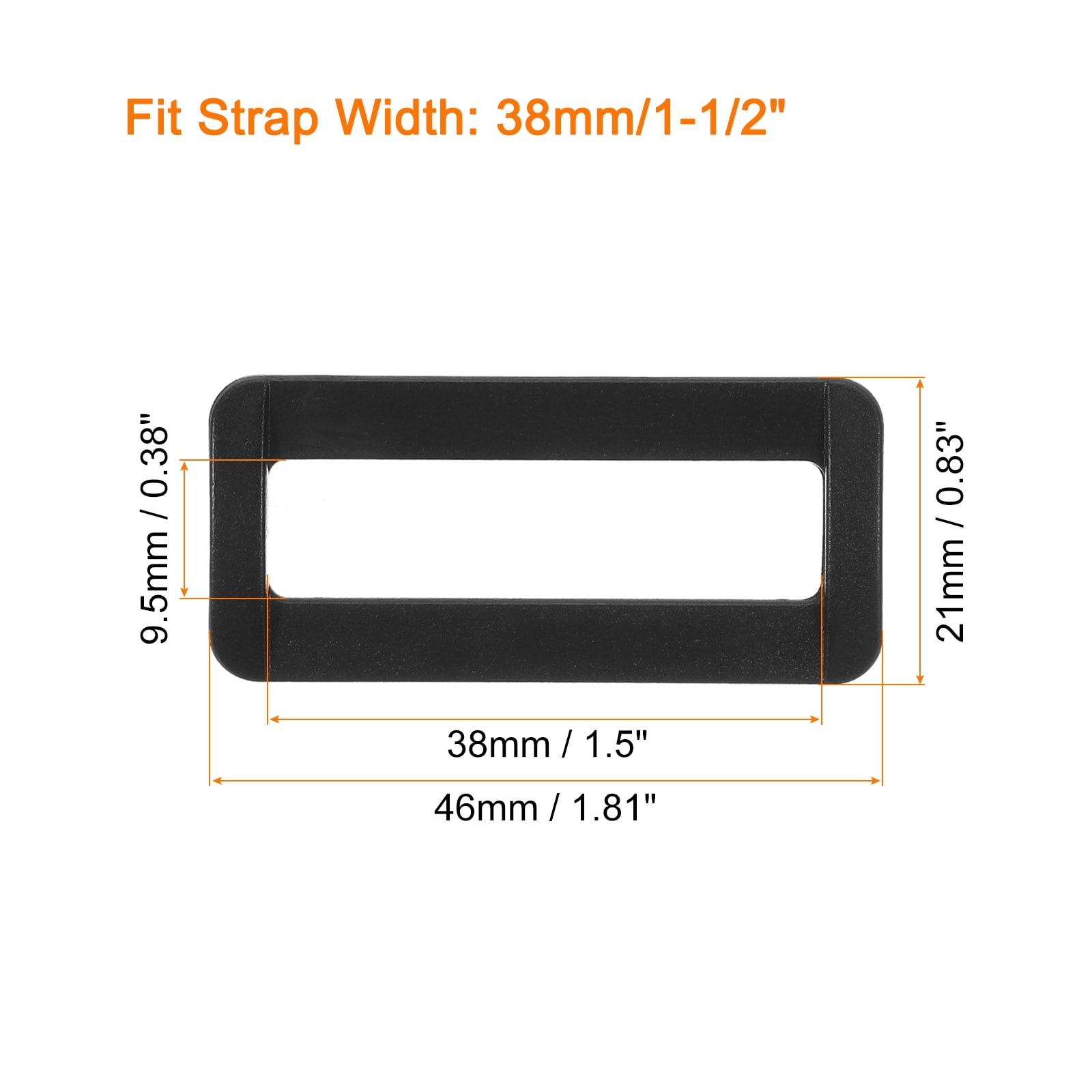 Plastic Rectangle Ring, Webbing Belt Buckle Slide Loop for Backpack Straps DIY Accessories - Black