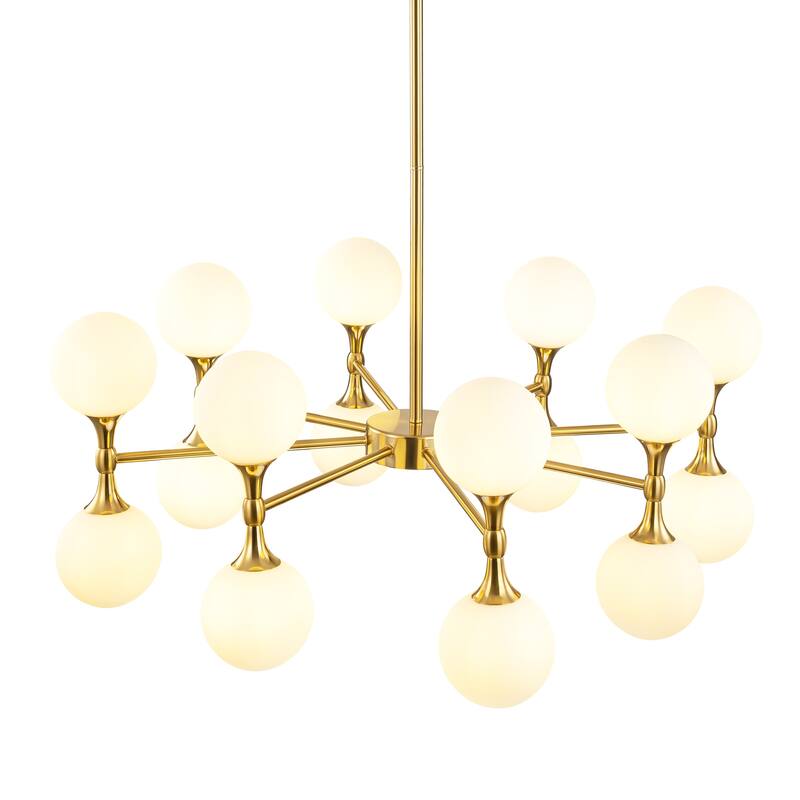 16-Light Modern Glam Linear Sputnik 2-Tiered Frosted Opal Glass Globe Bubble Chandelier for Living/Dining Room
