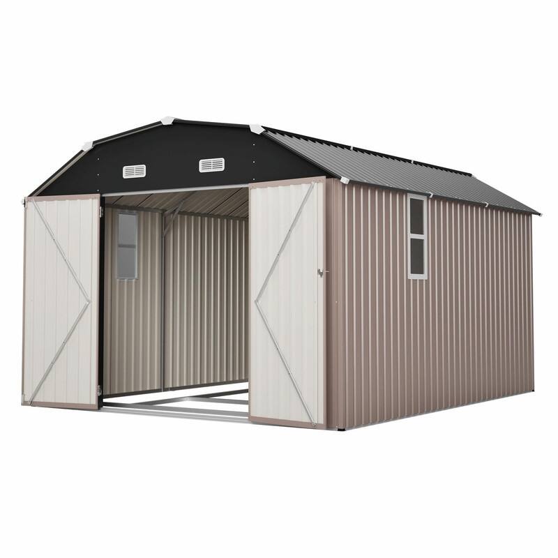 10' x 12' Outdoor Storage Shed, Heavy-Duty Rust-Resistant Steel Tool Shed with Floor Frame Kit