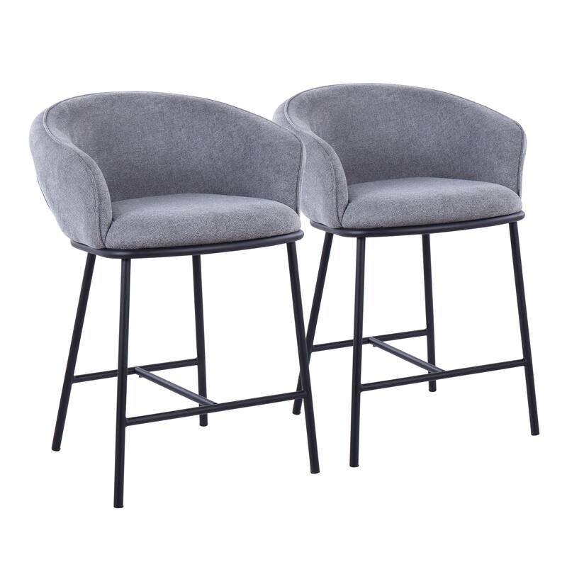 Porch & Den Kacie Counter Stool in Black Steel and Fabric - Set of 2